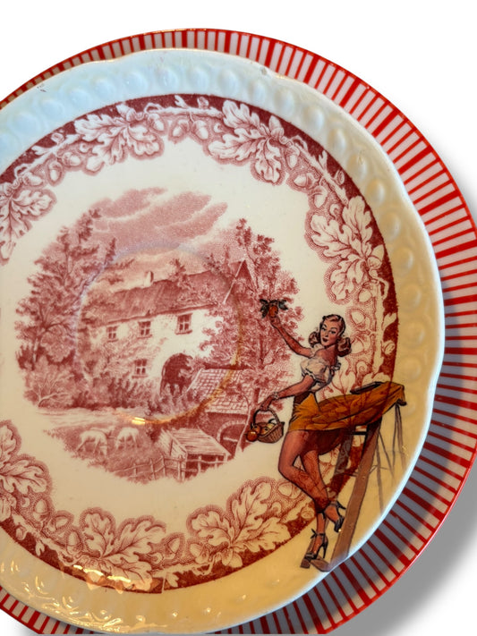 Vintage Wandbord Dame op de boer | The Vintage Vibe