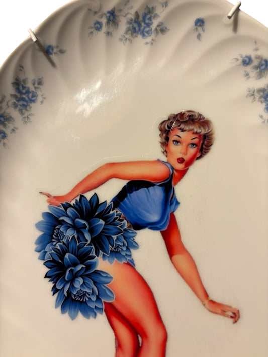 Vintage Ovaal Wandbord Blauwe Dame | The Vintage Vibe