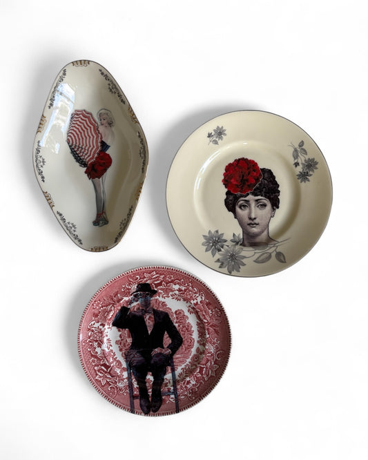 Vintage Wall Plate Lina Fornasetti Red Flower