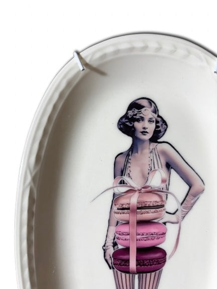 Vintage Wandbord Ovaal ‘Dame Macarons’