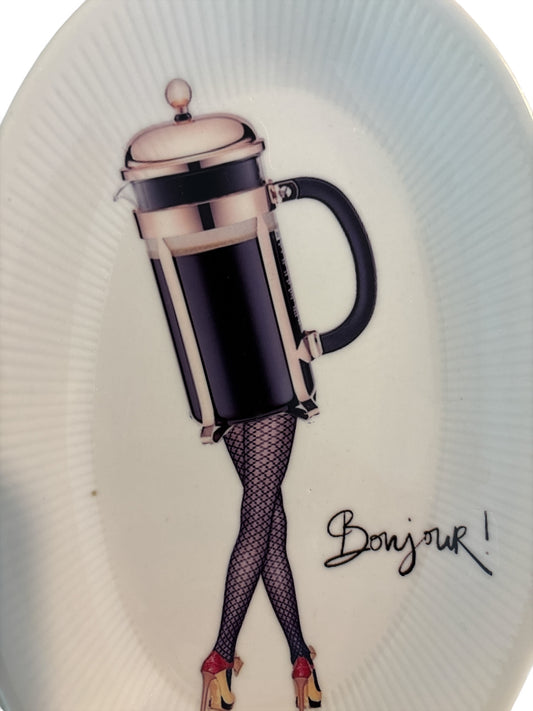 Vintage Wandbord Ovaal ‘Bonjour’