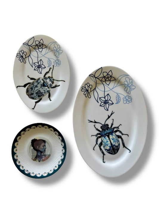 Vintage Wandbord Portret Blauw