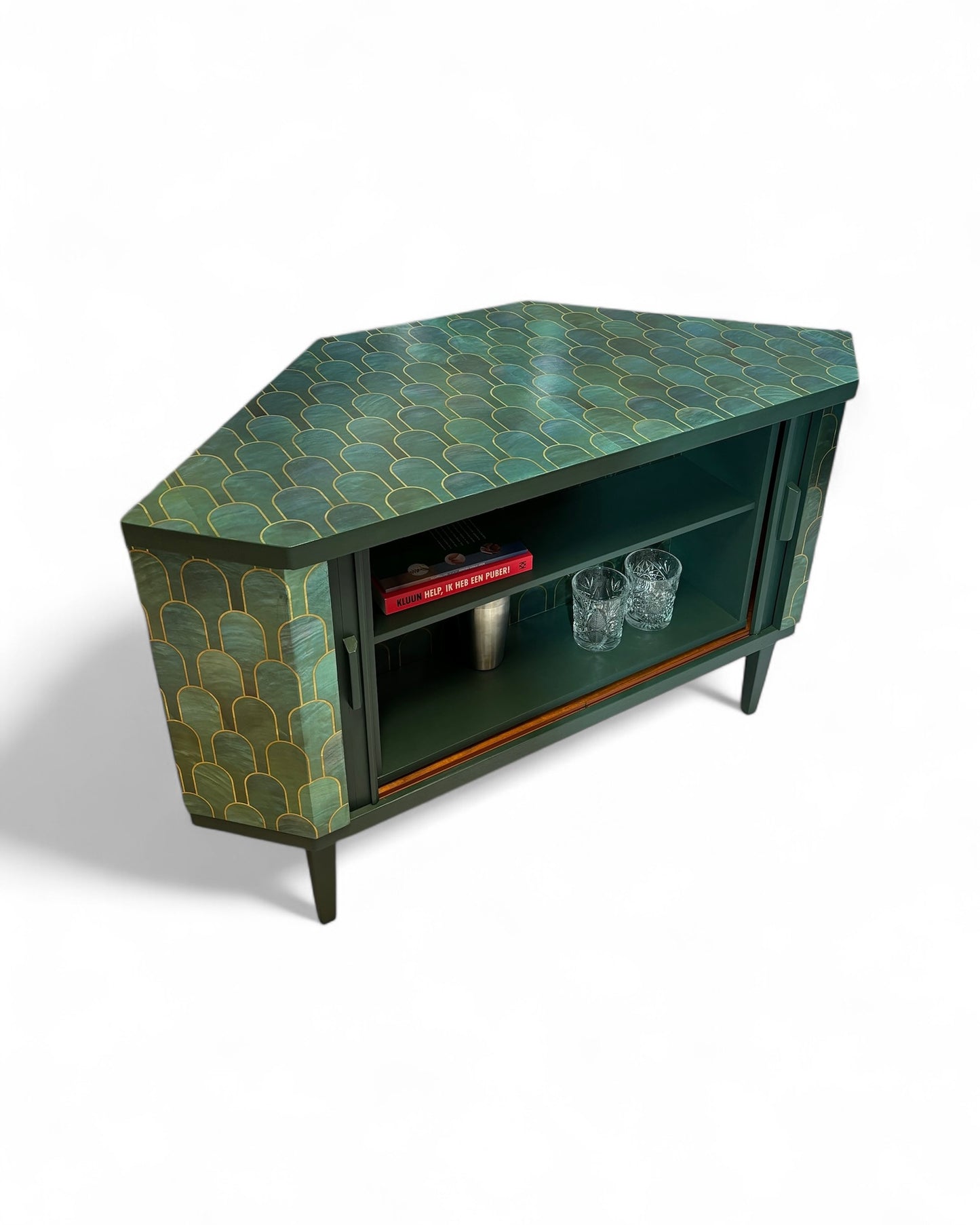 Mid Century draaibare barkast met Nizwa Jade van Bethan Gray | The Vintage Vibe