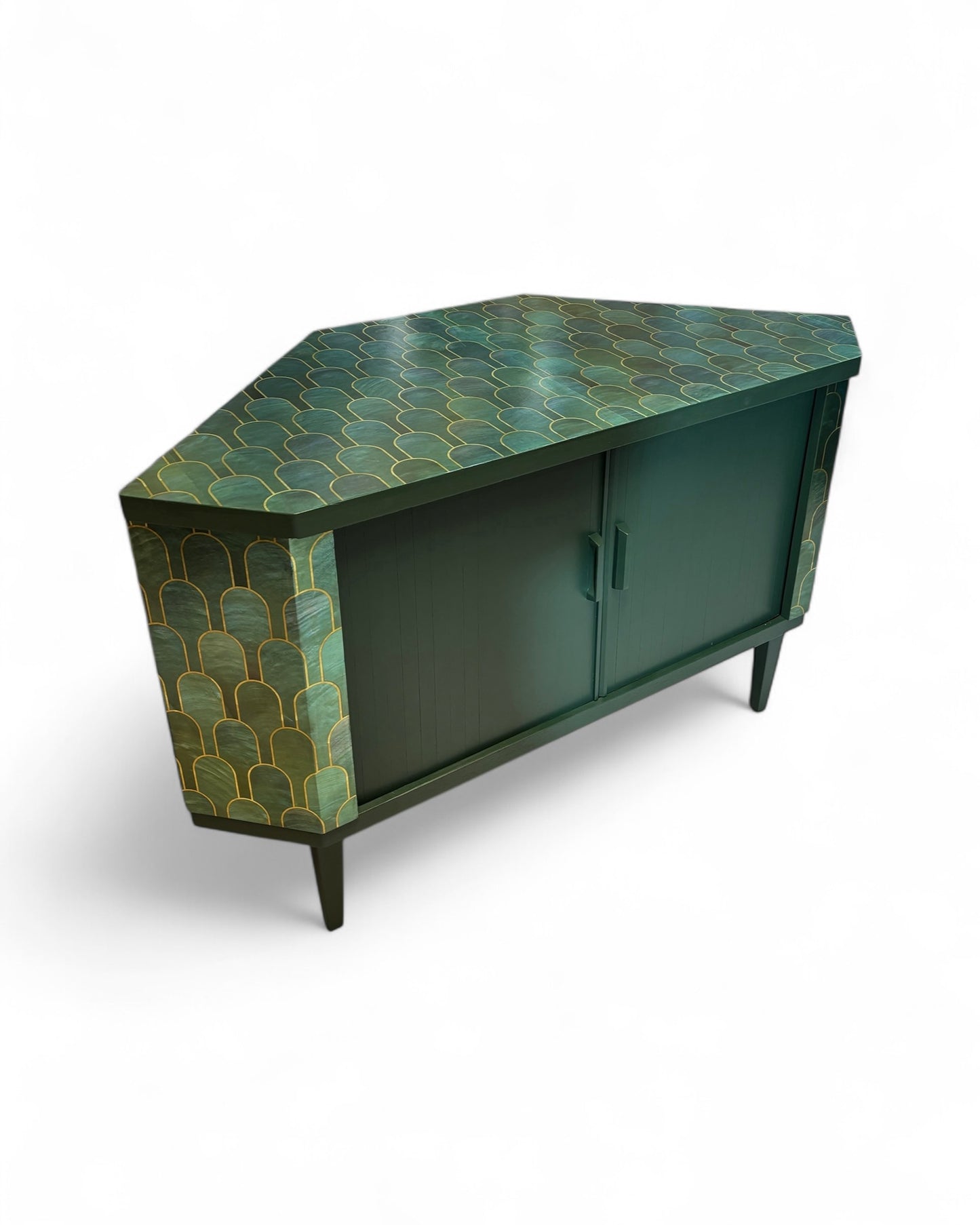 Mid Century draaibare barkast met Nizwa Jade van Bethan Gray | The Vintage Vibe