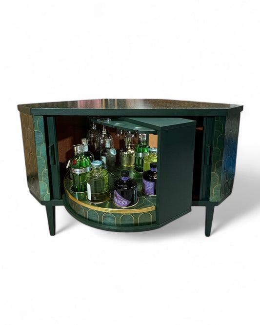 Mid Century swivel bar cabinet with Nizwa Jade by Bethan Gray | The Vintage Vibe