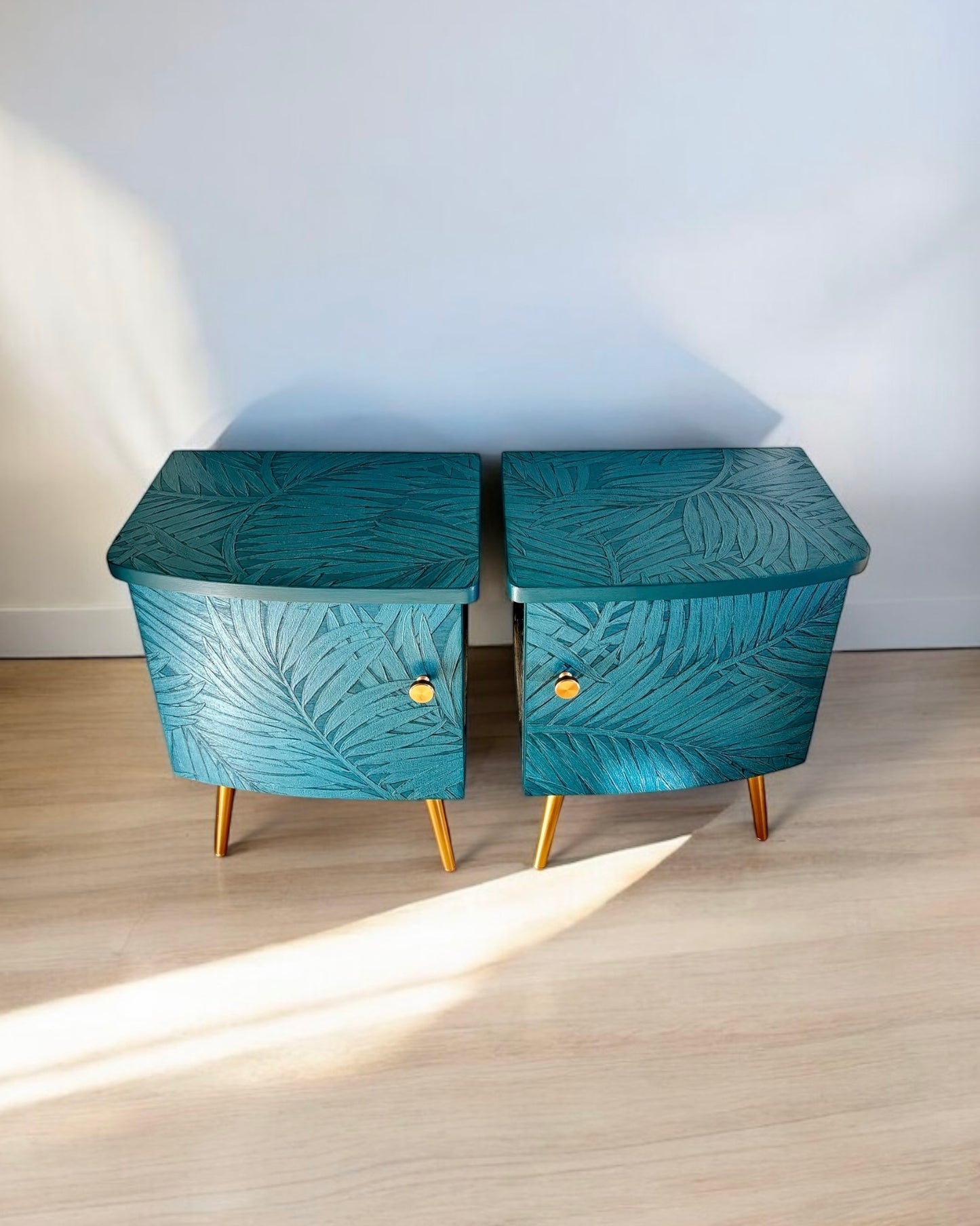 Vintage cabinets covered with the graceful leaves of the Sabal palm in relief | The Vintage Vibe