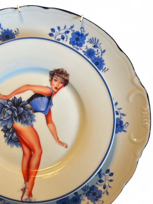 Vintage Wall Plate Blue Lady