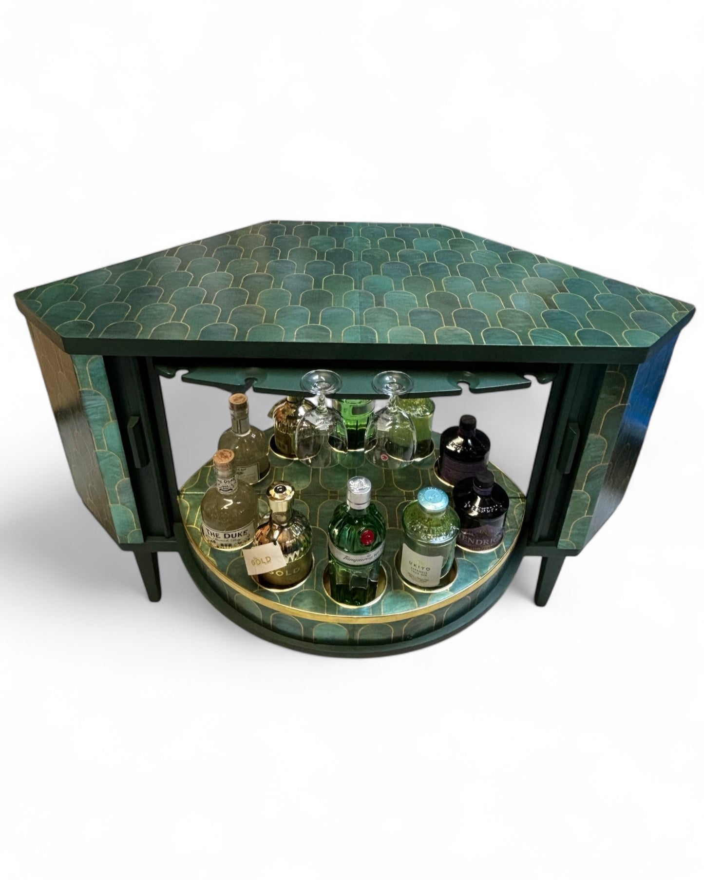Mid Century draaibare barkast met Nizwa Jade van Bethan Gray | The Vintage Vibe