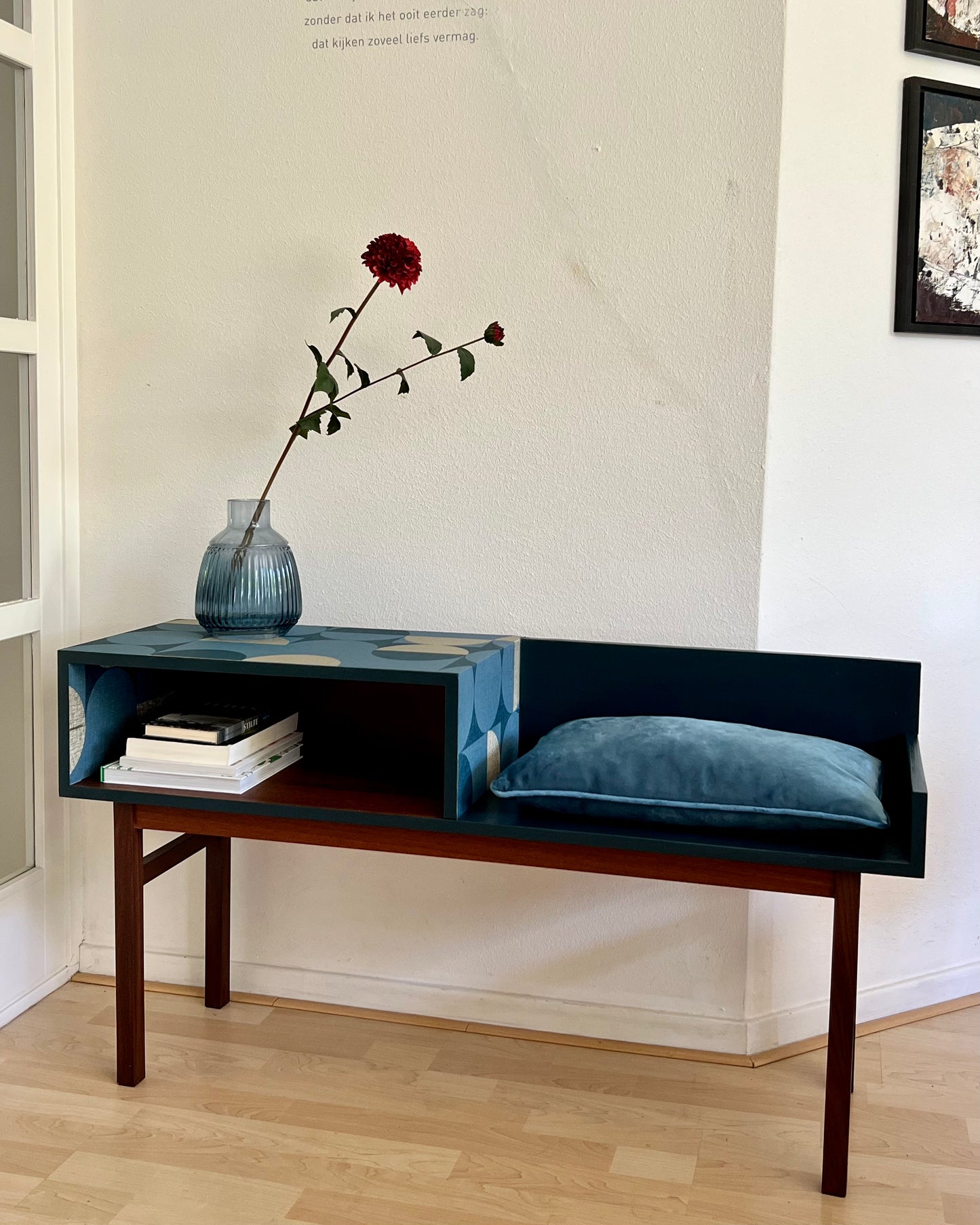 Pre-order Vintage halkastje met een gave print in donker turquoise en goud | The Vintage Vibe