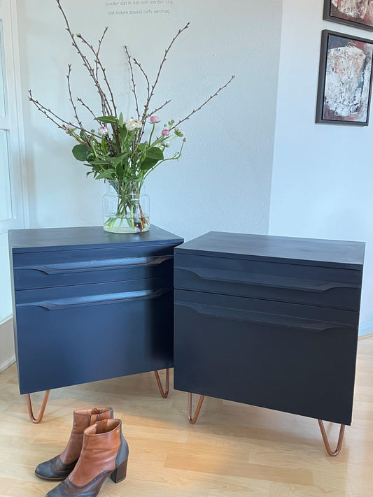 Vintage retro kastje in blauw met een gave geometrische print | The Vintage Vibe