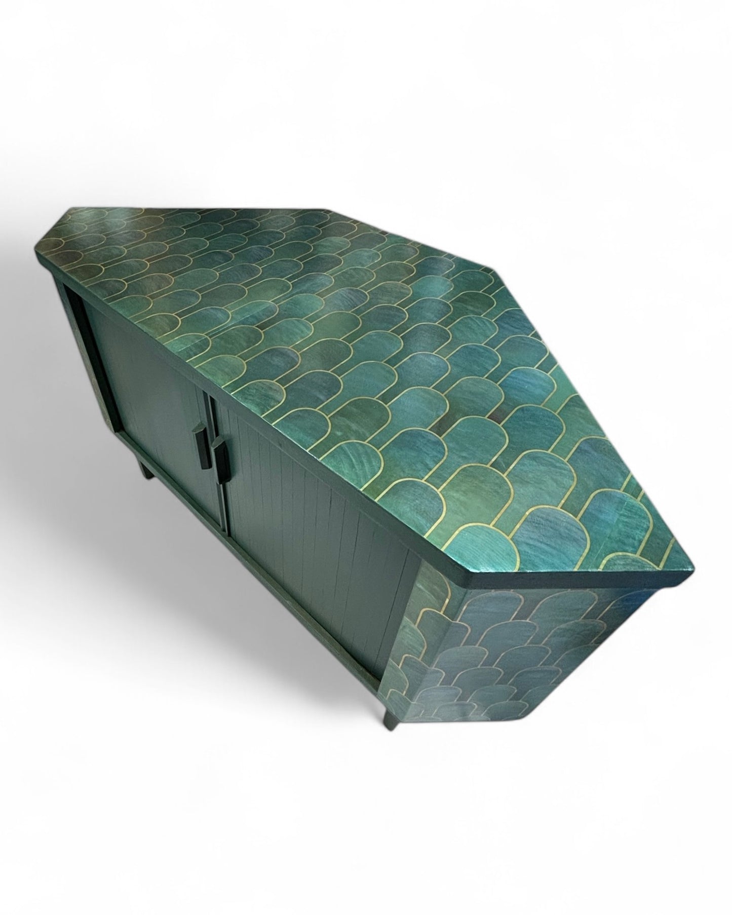 Mid Century draaibare barkast met Nizwa Jade van Bethan Gray | The Vintage Vibe
