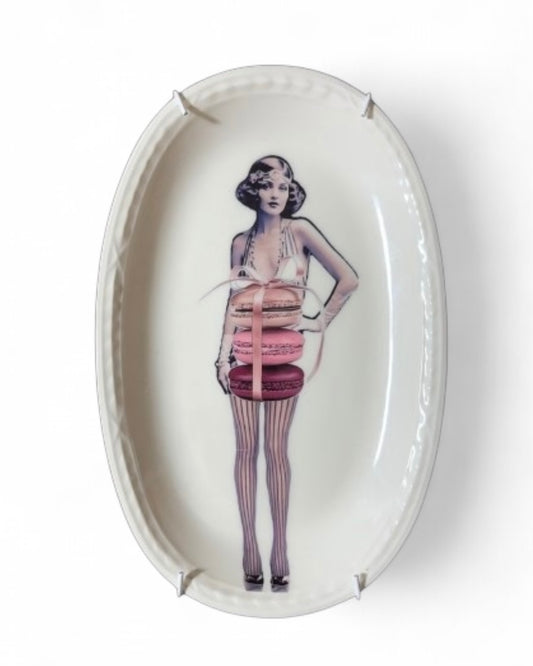 Vintage Wandbord Ovaal ‘Dame Macarons’