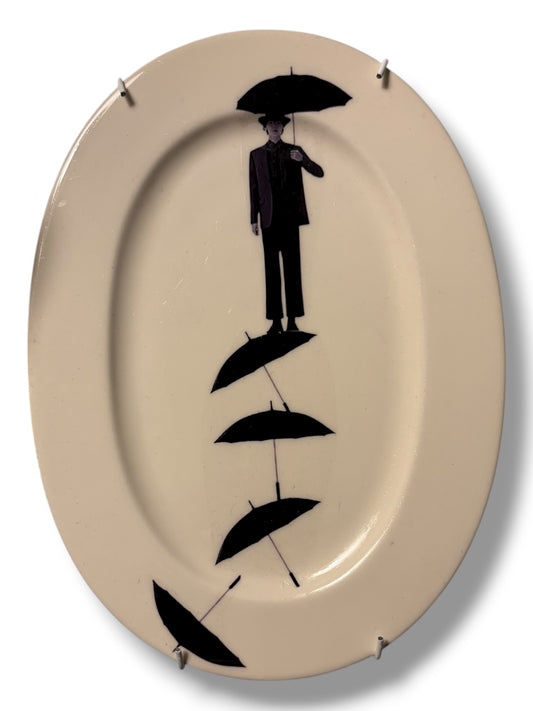 Vintage Wandbord Ovaal Man op Paraplu