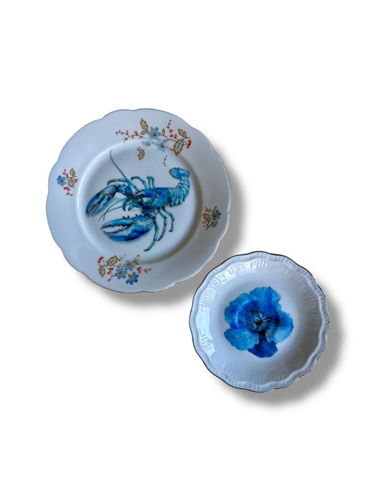 Vintage Wandbord Bloem Blauw