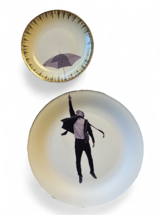 Vintage Wandbord Man met paraplu