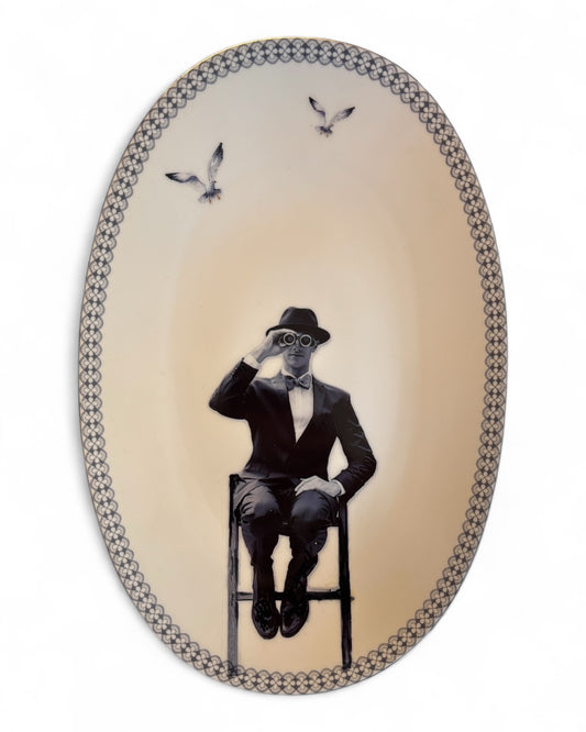 Vintage Wall Sign Oval Man with Binoculars