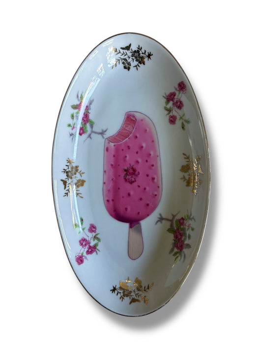 Vintage Wandbord Ovaal Roze ijsje