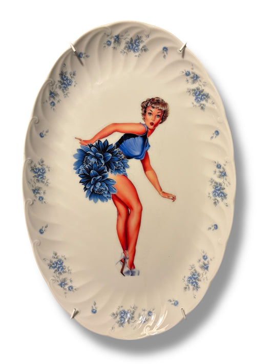 Vintage Ovaal Wandbord Blauwe Dame | The Vintage Vibe