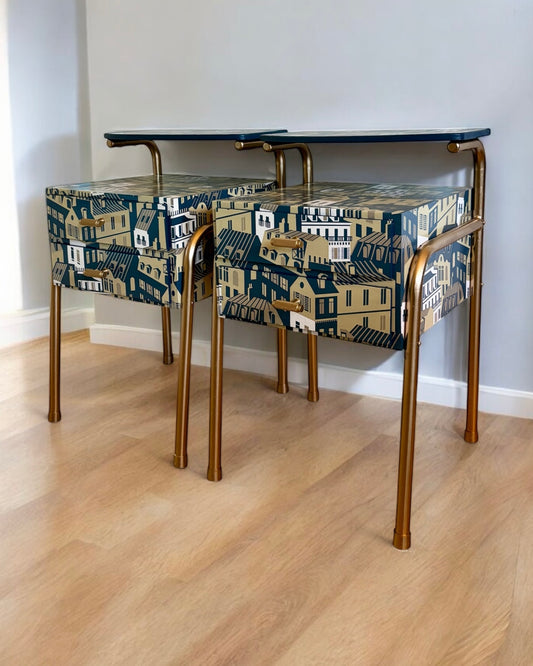 Vintage nachtkastjes bekleed met met Emma's Apartment van Mini Moderns | The Vintage Vibe