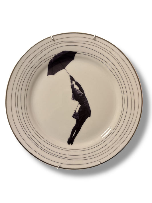 Vintage Wandbord Vrouw met Paraplu | The Vintage Vibe