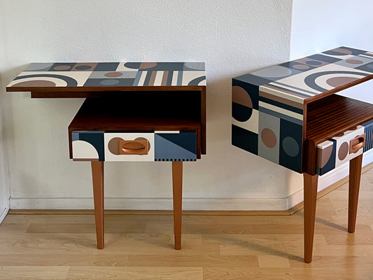 Vintage retro kastjes van hout met een prachtig blad met een gave geometrische print | The Vintage Vibe
