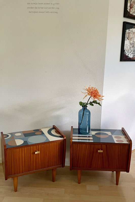 iVintage retro kastjes van hout met een prachtig blad met een gave geometrische print | The Vintage Vibe