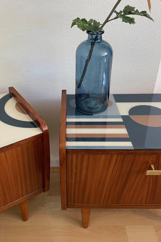Vintage retro kastjes van hout met een prachtig blad met een gave geometrische print | The Vintage Vibe